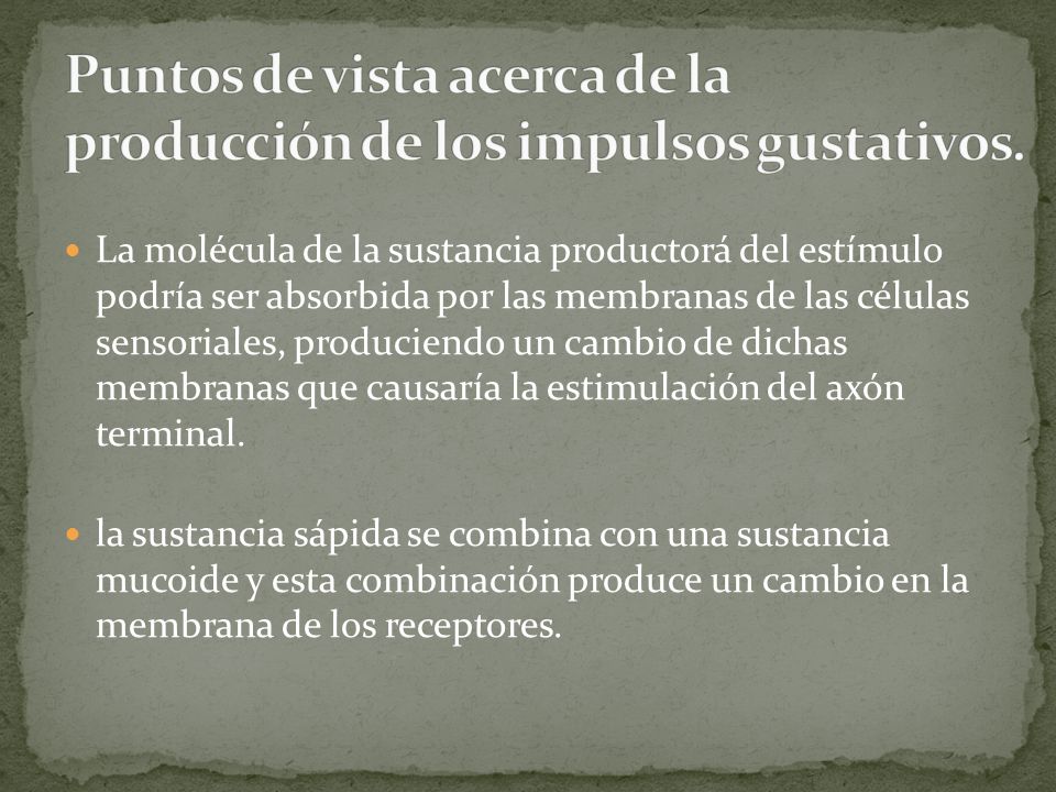 Puntos de vista acerca de la producción de los impulsos gustativos.