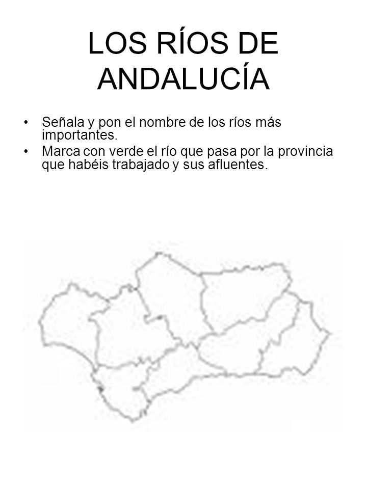 LOS RÍOS DE ANDALUCÍA Señala y pon el nombre de los ríos más importantes.