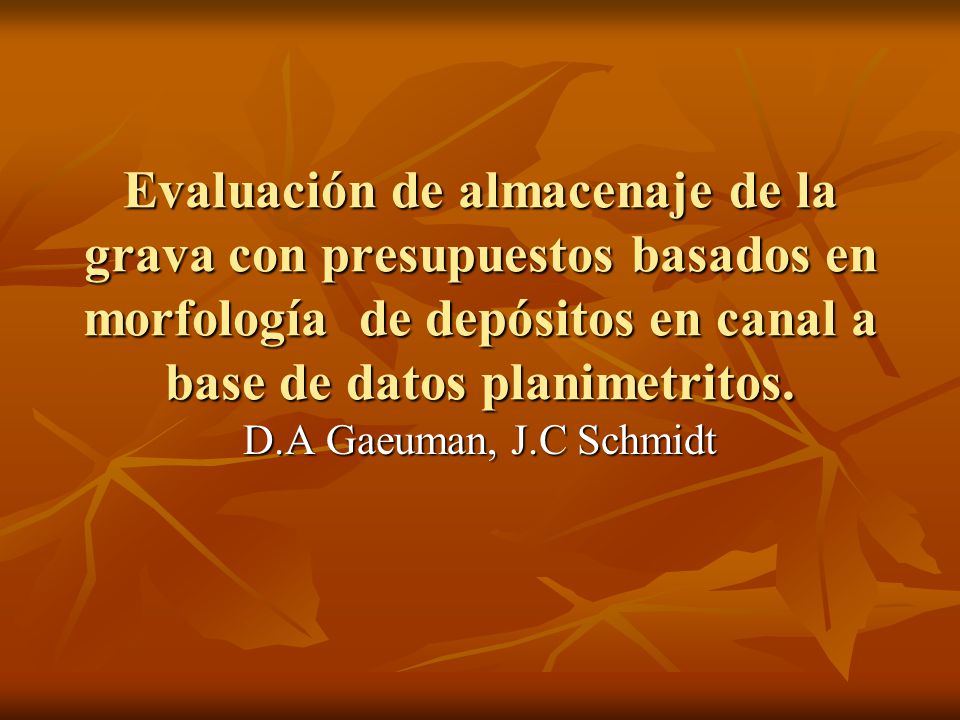 Evaluación de almacenaje de la grava con presupuestos basados en morfología de depósitos en canal a base de datos planimetritos.