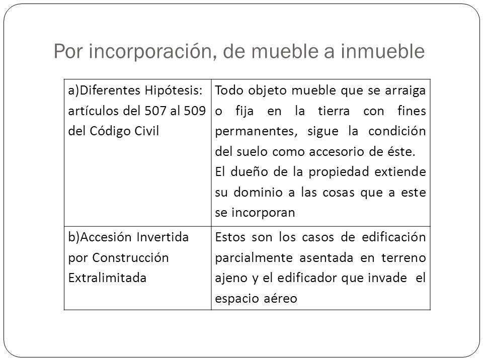 Por incorporación, de mueble a inmueble
