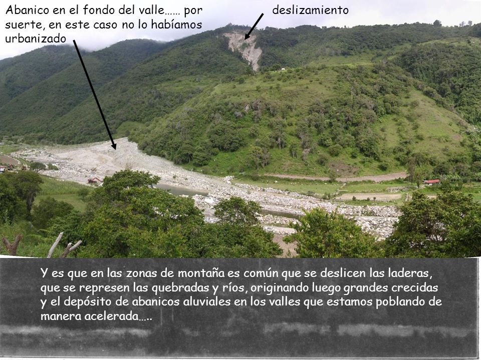 Abanico en el fondo del valle…… por suerte, en este caso no lo habíamos urbanizado