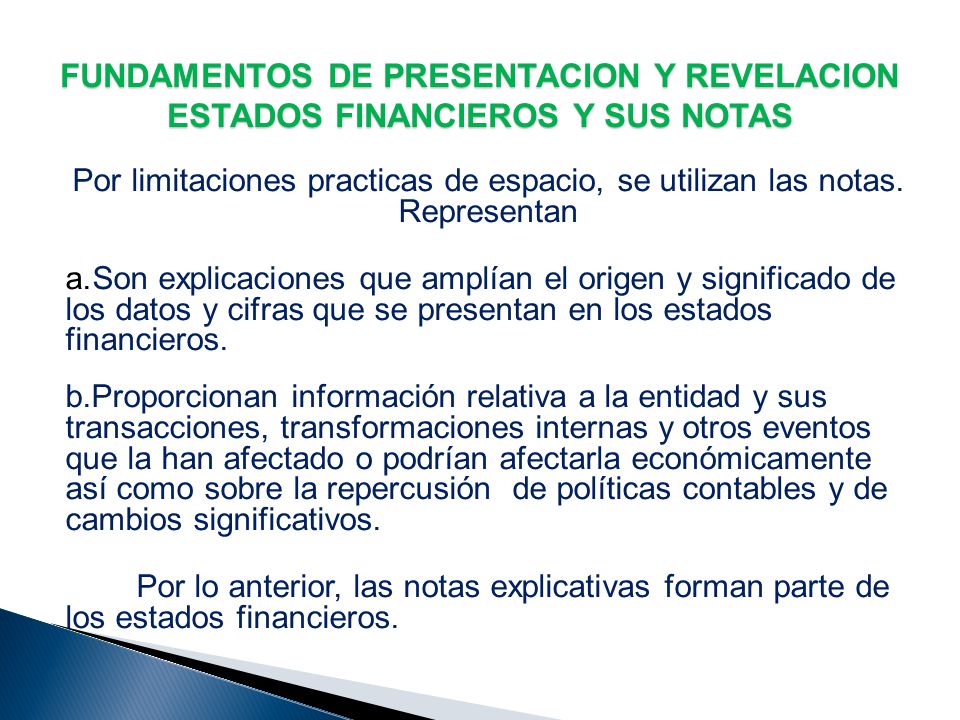 FUNDAMENTOS DE PRESENTACION Y REVELACION ESTADOS FINANCIEROS Y SUS NOTAS