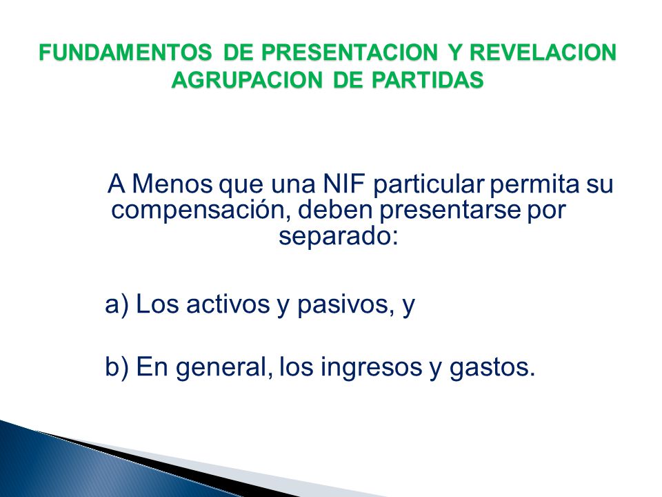 FUNDAMENTOS DE PRESENTACION Y REVELACION AGRUPACION DE PARTIDAS