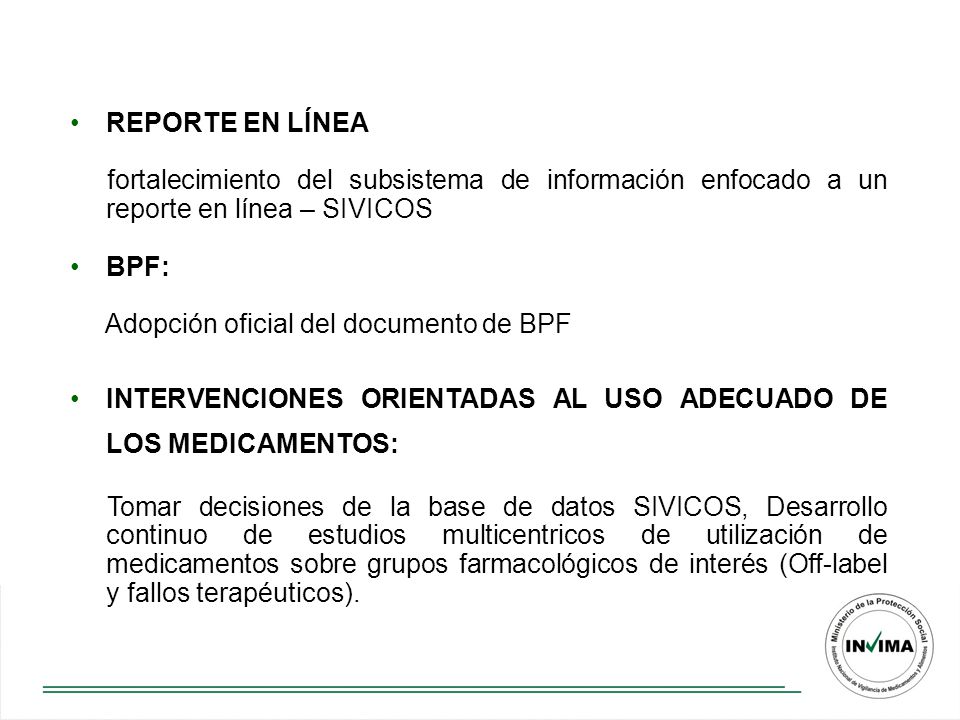 REPORTE EN LÍNEA fortalecimiento del subsistema de información enfocado a un reporte en línea – SIVICOS.