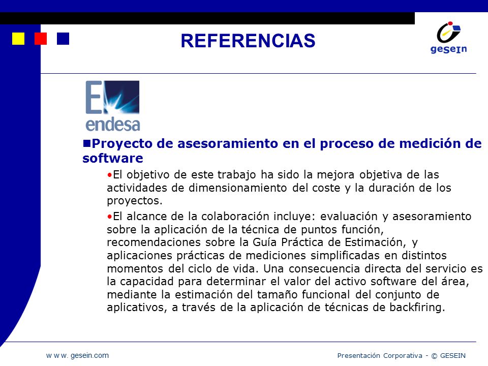 REFERENCIAS Proyecto de asesoramiento en el proceso de medición de software.