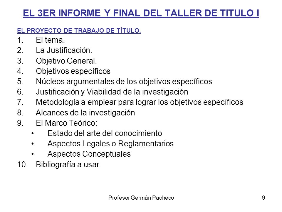 EL 3ER INFORME Y FINAL DEL TALLER DE TITULO I