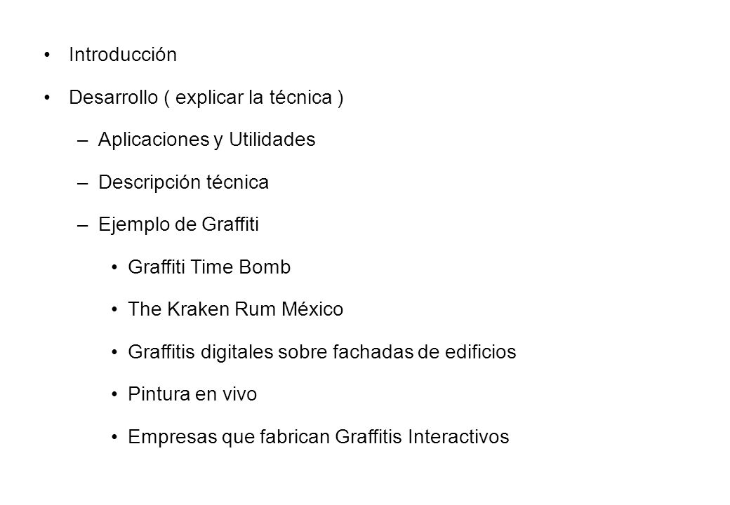 Introducción Desarrollo ( explicar la técnica ) Aplicaciones y Utilidades. Descripción técnica. Ejemplo de Graffiti.