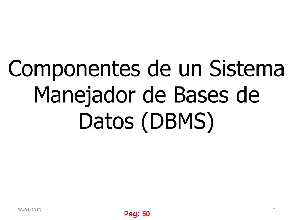 Componentes de un Sistema Manejador de Bases de Datos (DBMS)