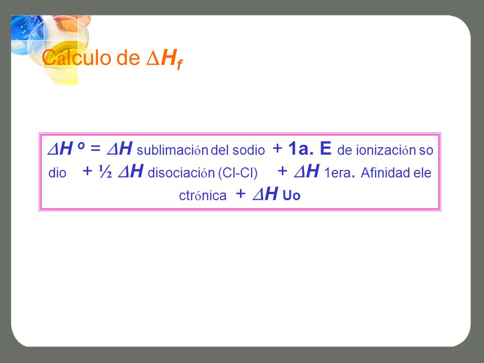 Cálculo de Hf H o = H sublimación del sodio + 1a.