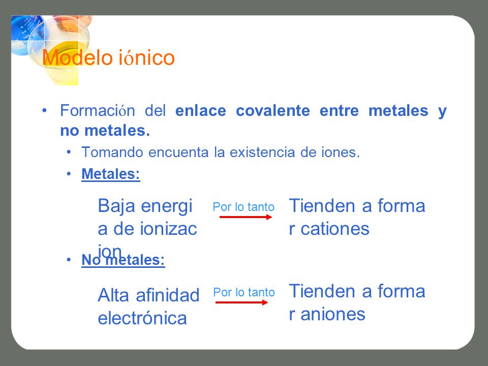 Modelo iónico Baja energia de ionizacion Tienden a formar cationes
