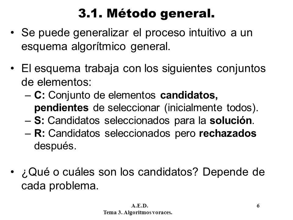 3.1. Método general. Se puede generalizar el proceso intuitivo a un esquema algorítmico general.