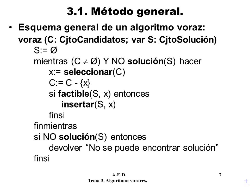 3.1. Método general. Esquema general de un algoritmo voraz: