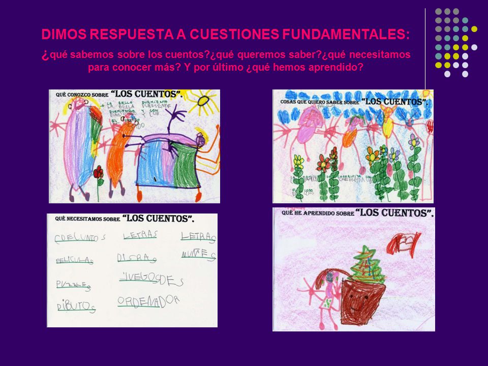 DIMOS RESPUESTA A CUESTIONES FUNDAMENTALES: ¿qué sabemos sobre los cuentos ¿qué queremos saber ¿qué necesitamos para conocer más.