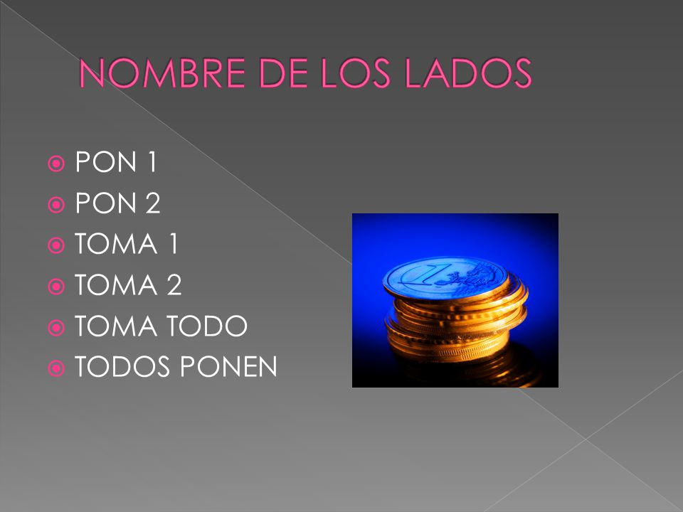 NOMBRE DE LOS LADOS PON 1 PON 2 TOMA 1 TOMA 2 TOMA TODO TODOS PONEN