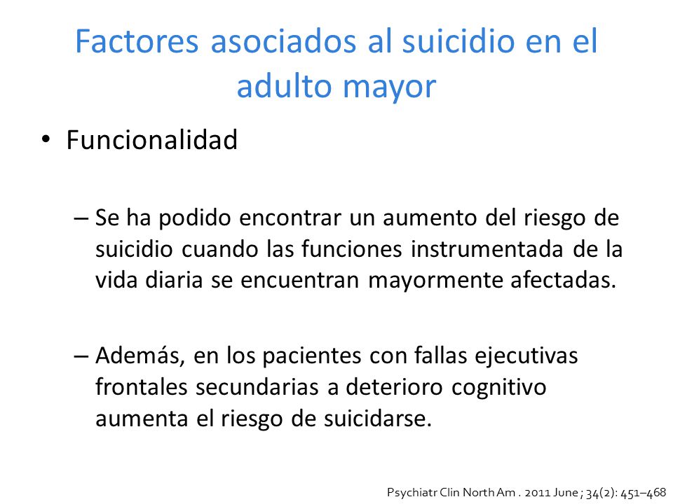 Factores asociados al suicidio en el adulto mayor