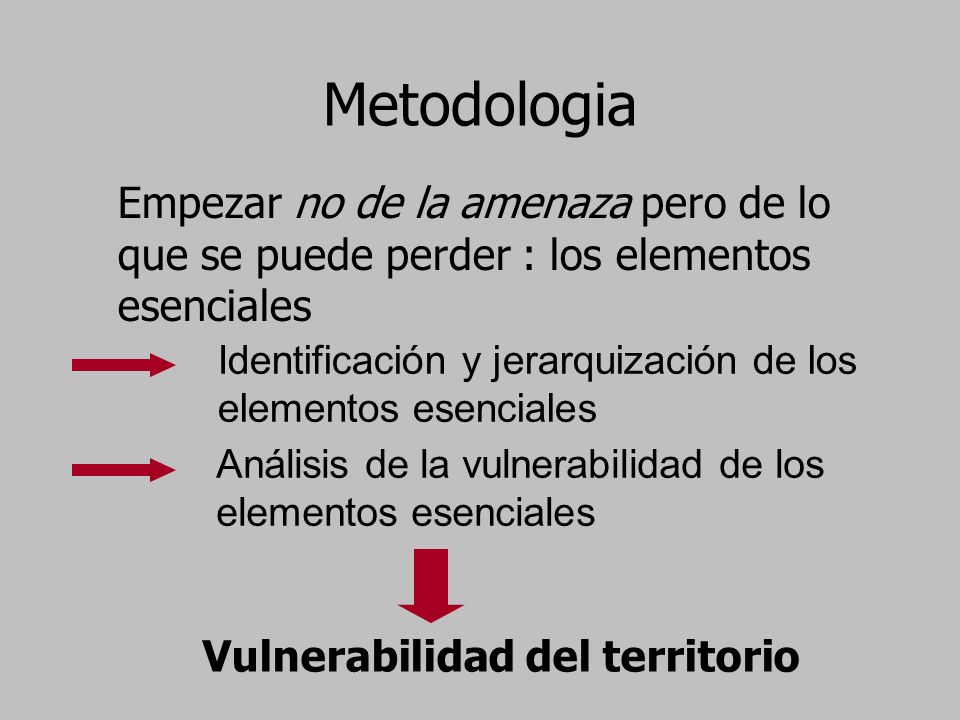 Metodologia Empezar no de la amenaza pero de lo que se puede perder : los elementos esenciales.