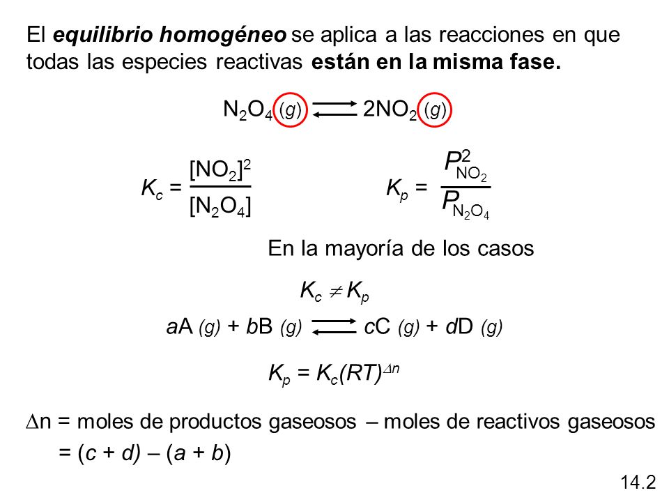 El equilibrio homogéneo se aplica a las reacciones en que todas las especies reactivas están en la misma fase.