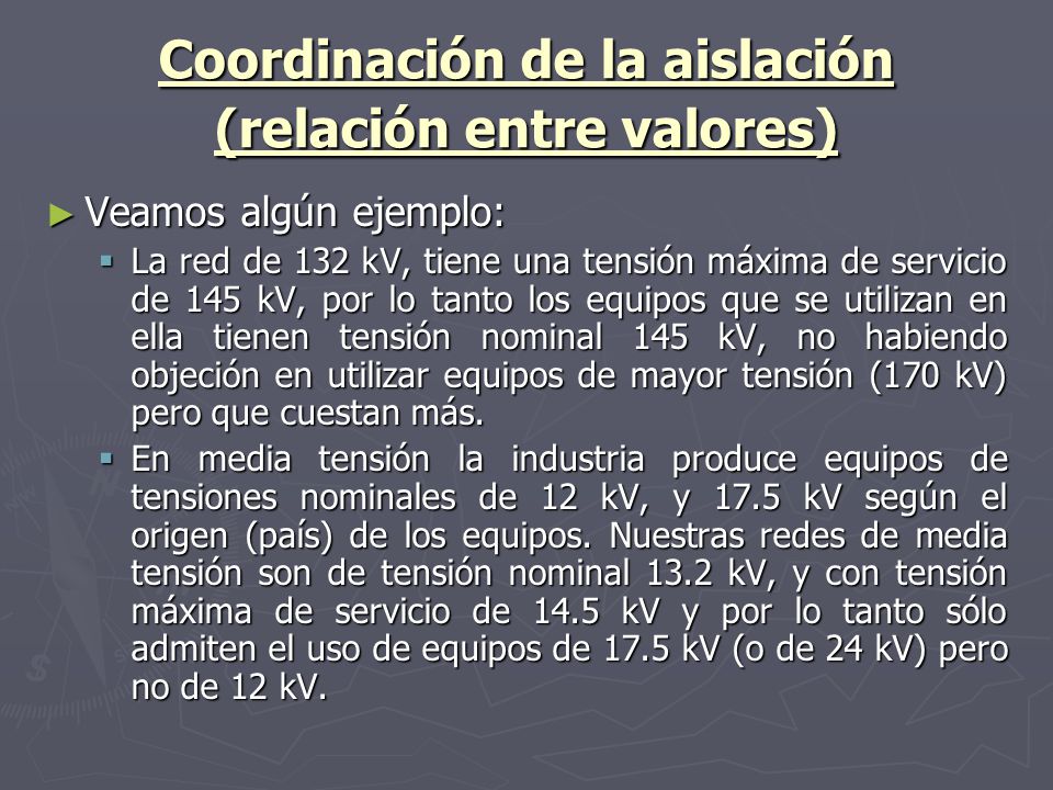 Coordinación de la aislación (relación entre valores)