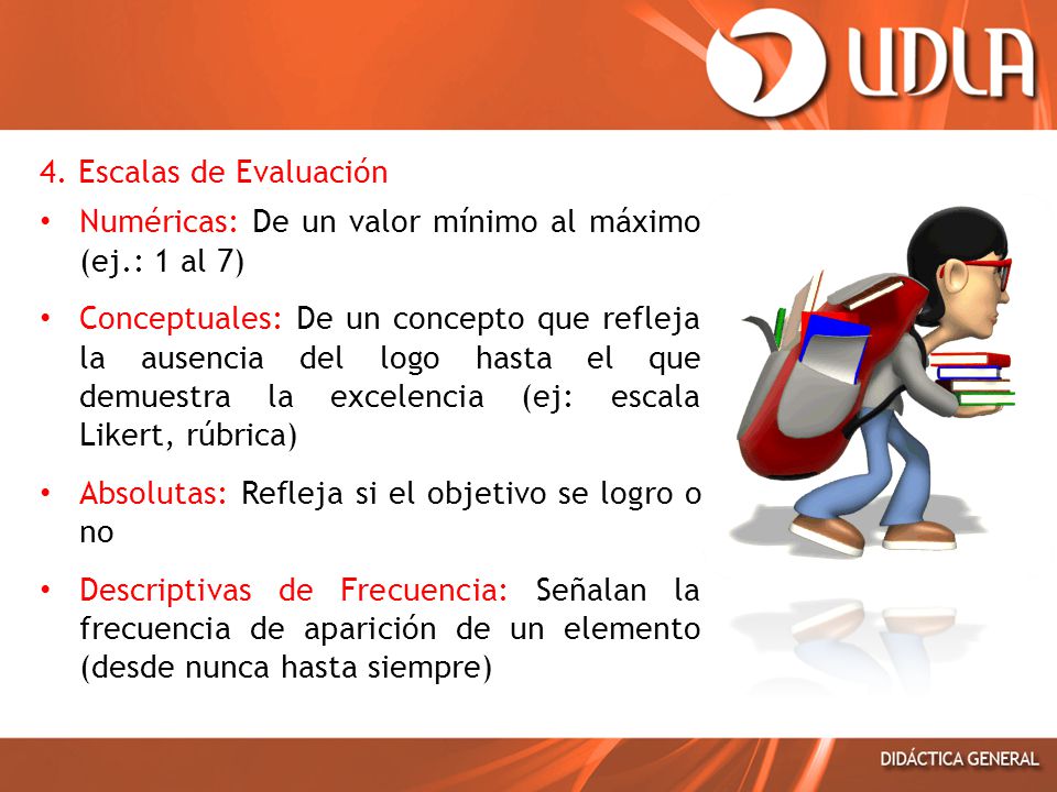 4. Escalas de Evaluación Numéricas: De un valor mínimo al máximo (ej.: 1 al 7)