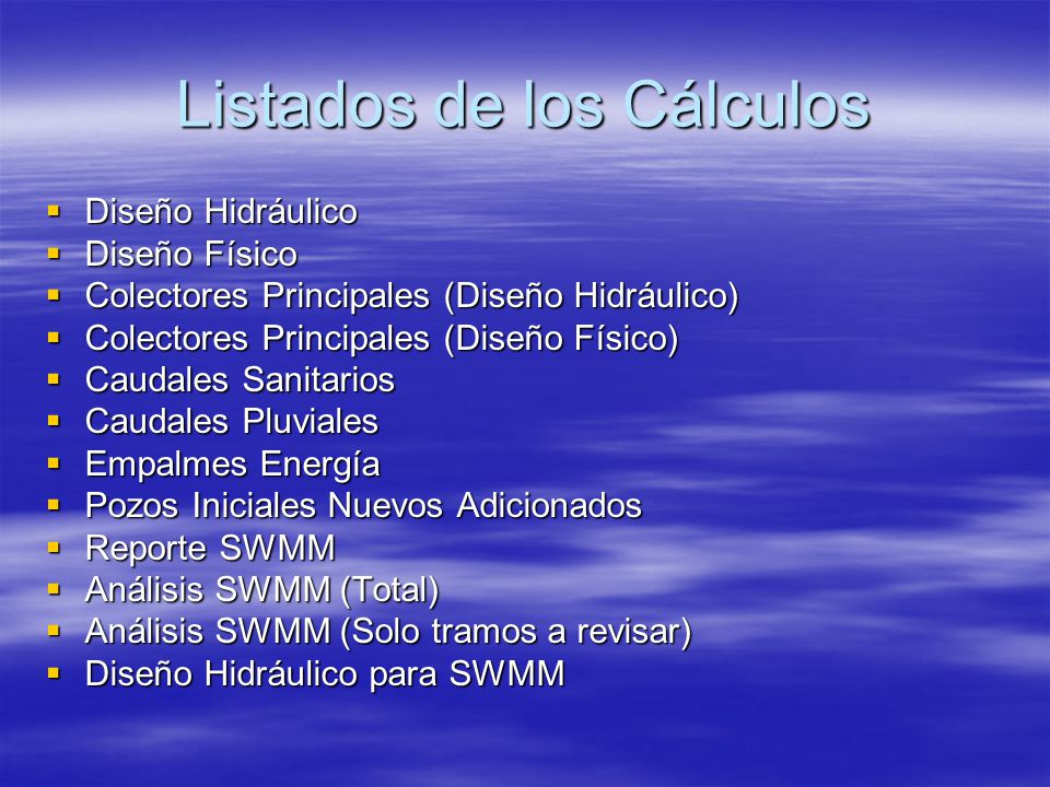 Listados de los Cálculos