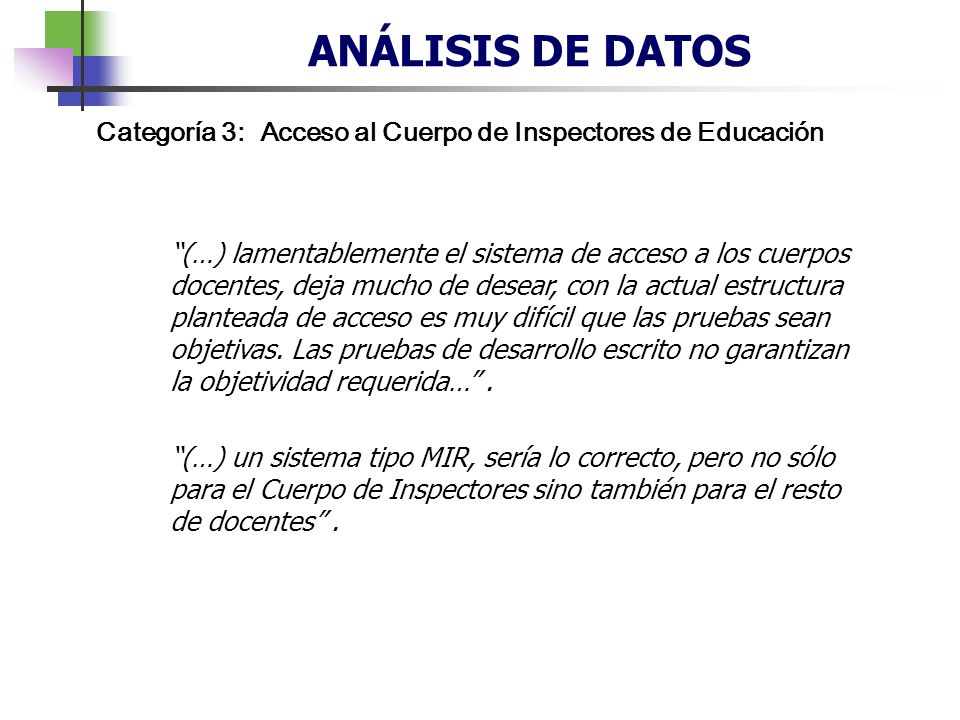 ANÁLISIS DE DATOS Categoría 3: Acceso al Cuerpo de Inspectores de Educación.