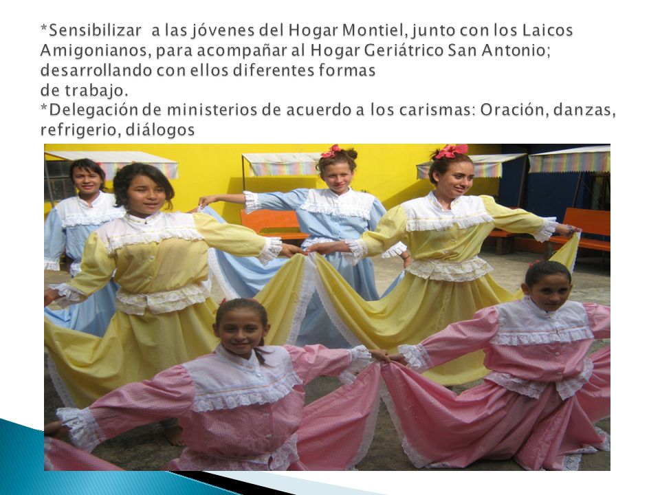 *Sensibilizar a las jóvenes del Hogar Montiel, junto con los Laicos Amigonianos, para acompañar al Hogar Geriátrico San Antonio; desarrollando con ellos diferentes formas de trabajo.