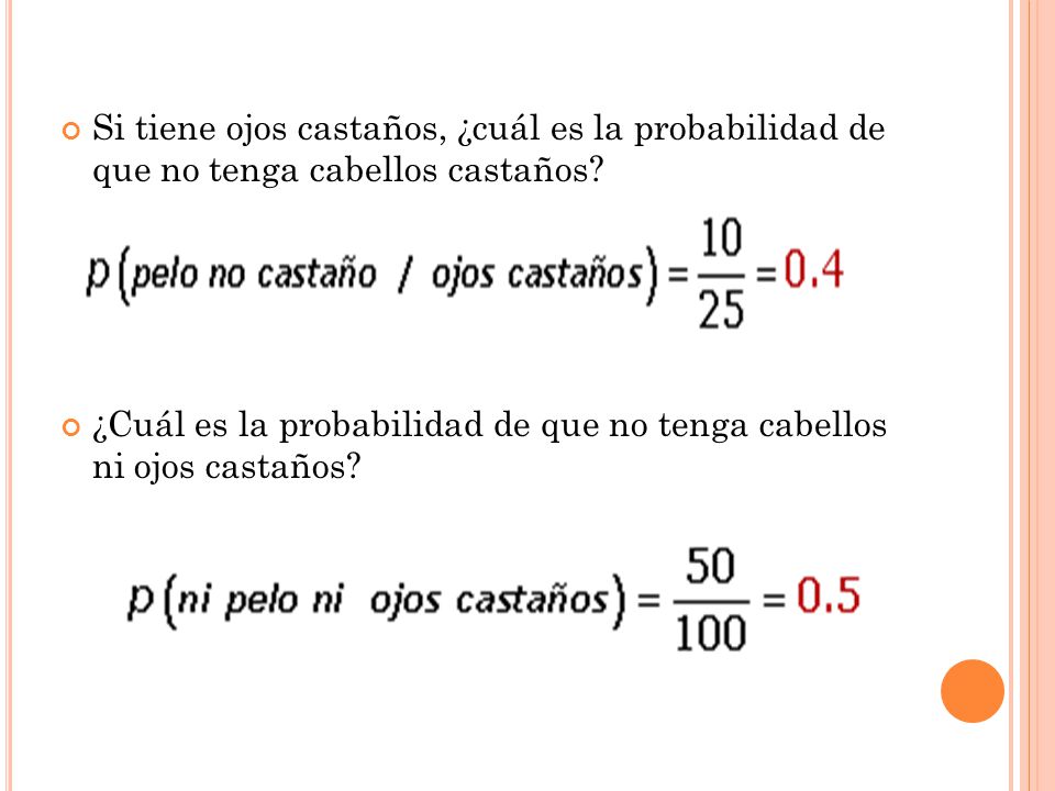 Si tiene ojos castaños, ¿cuál es la probabilidad de que no tenga cabellos castaños