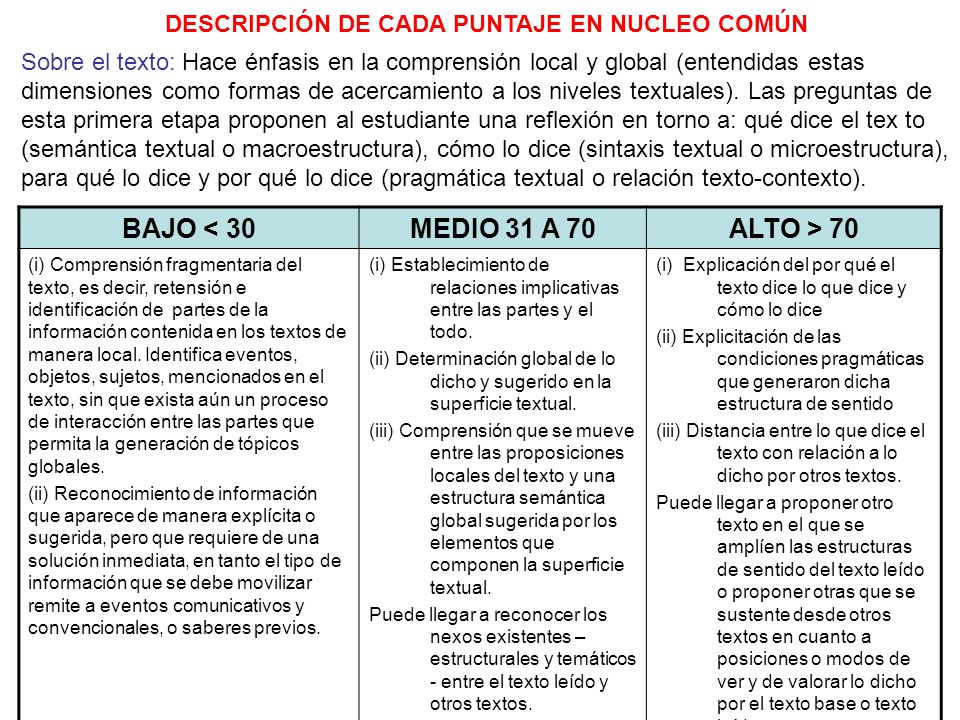 BAJO < 30 MEDIO 31 A 70 ALTO > 70