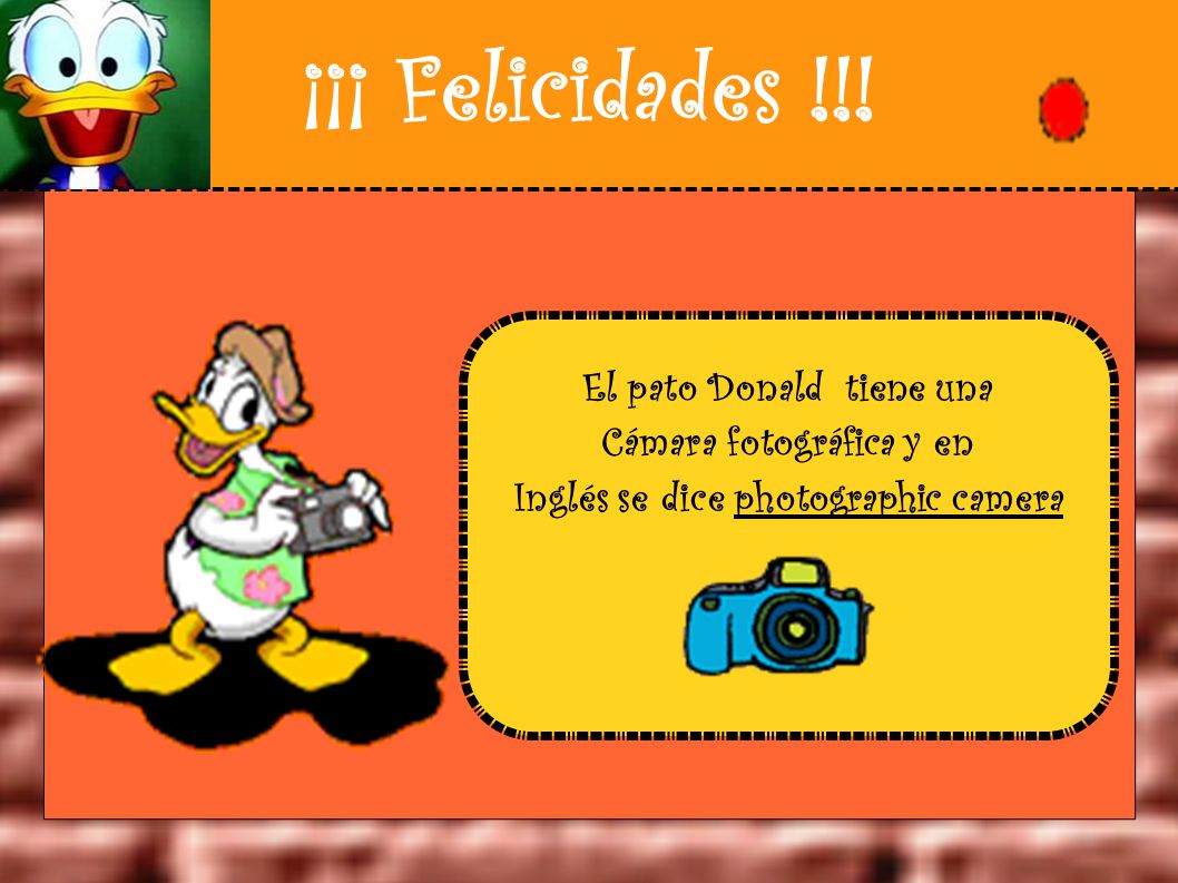 ¡¡¡ Felicidades !!! El pato Donald tiene una Cámara fotográfica y en
