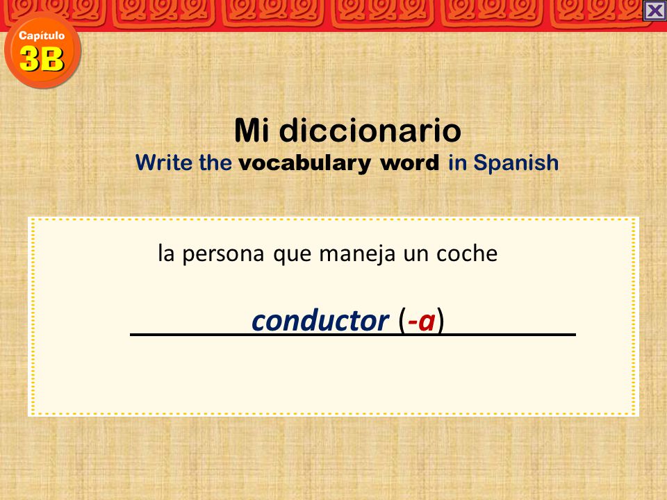 Mi diccionario la persona que maneja un coche conductor (-a)