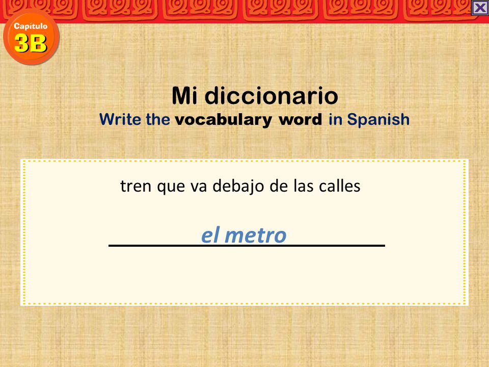 Mi diccionario tren que va debajo de las calles el metro