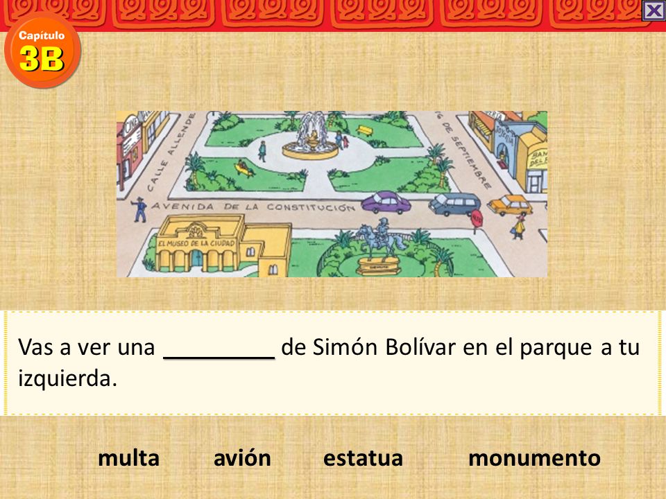 Vas a ver una de Simón Bolívar en el parque a tu izquierda.