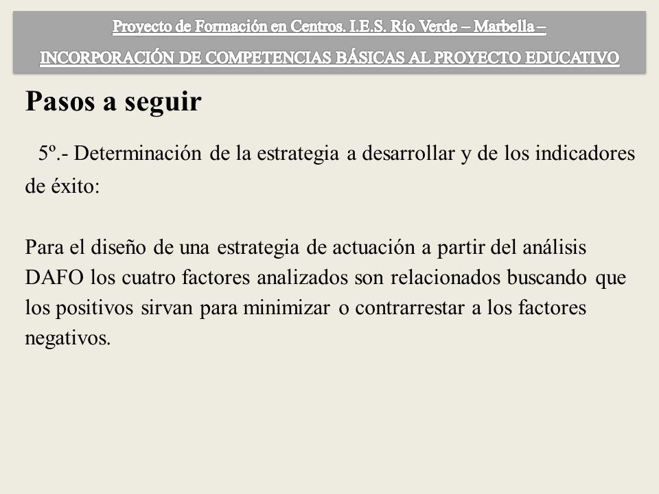 Proyecto de Formación en Centros. I.E.S. Río Verde – Marbella –