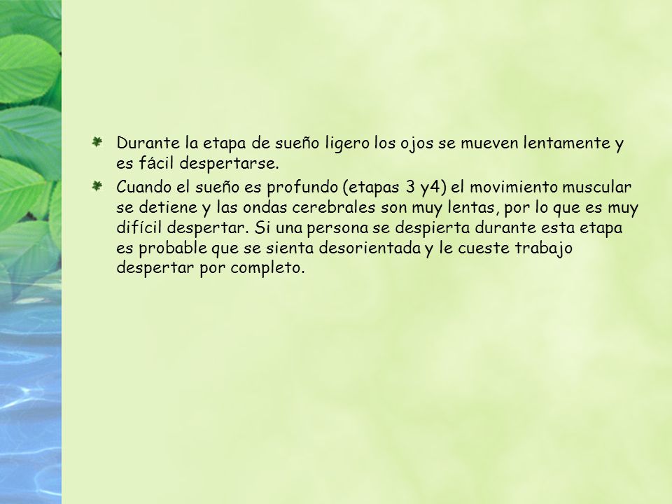 Durante la etapa de sueño ligero los ojos se mueven lentamente y es fácil despertarse.