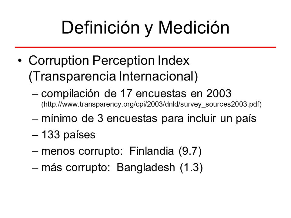Definición y Medición Corruption Perception Index (Transparencia Internacional)