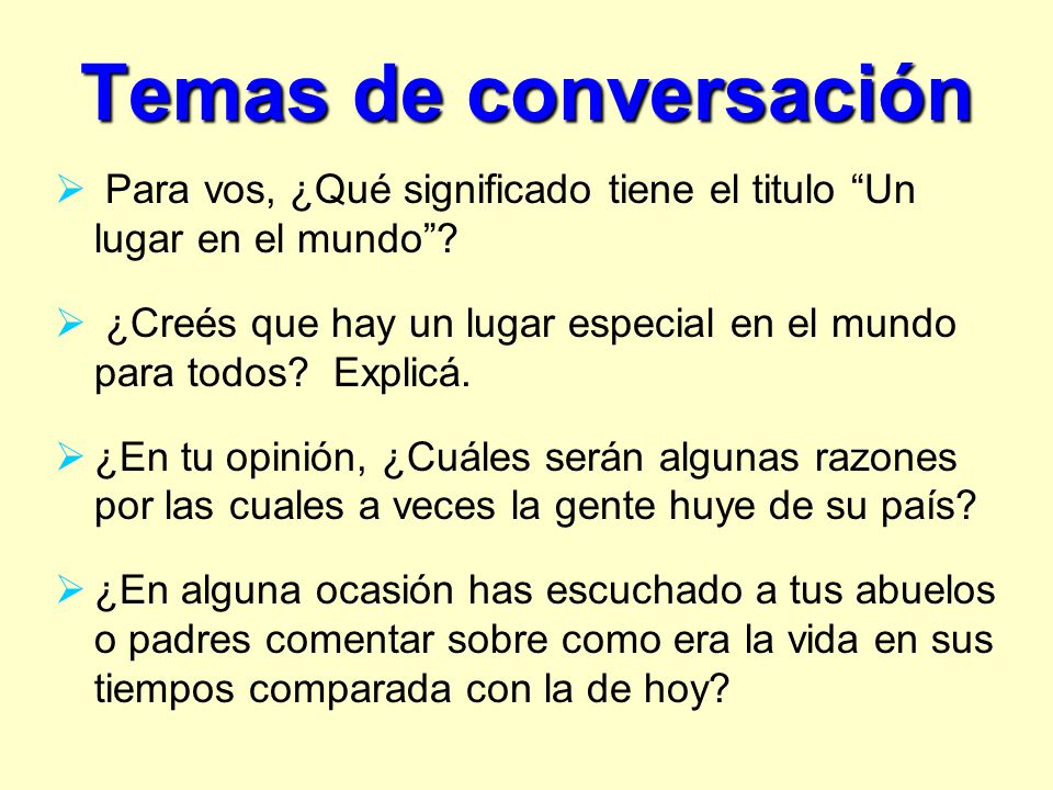 Temas de conversación Para vos, ¿Qué significado tiene el titulo Un lugar en el mundo
