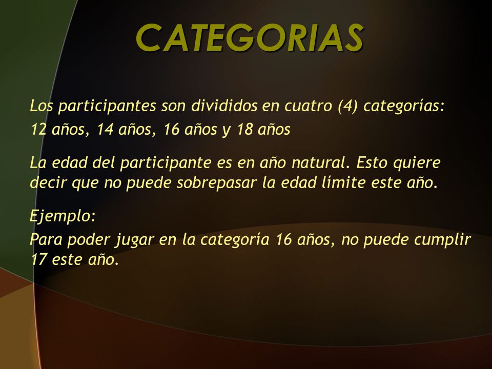 CATEGORIAS Los participantes son divididos en cuatro (4) categorías: