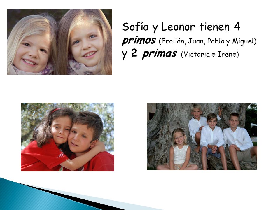 Sofía y Leonor tienen 4 primos (Froilán, Juan, Pablo y Miguel) y 2 primas (Victoria e Irene)