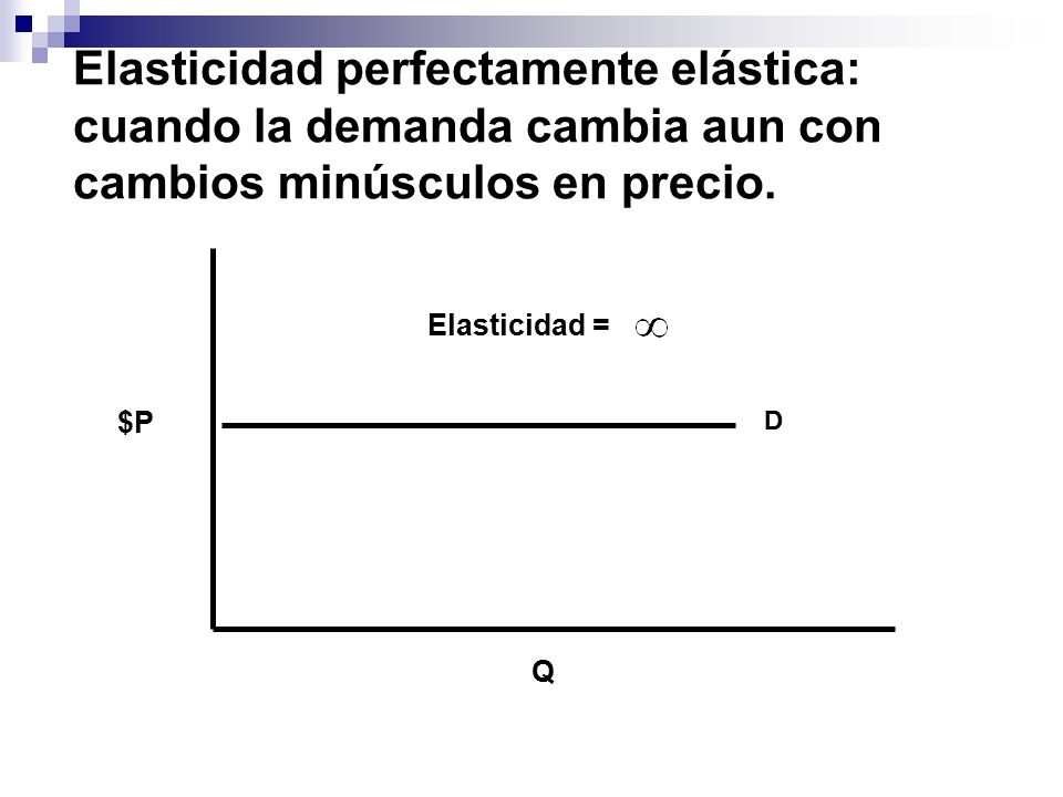 Elasticidad perfectamente elástica: cuando la demanda cambia aun con cambios minúsculos en precio.