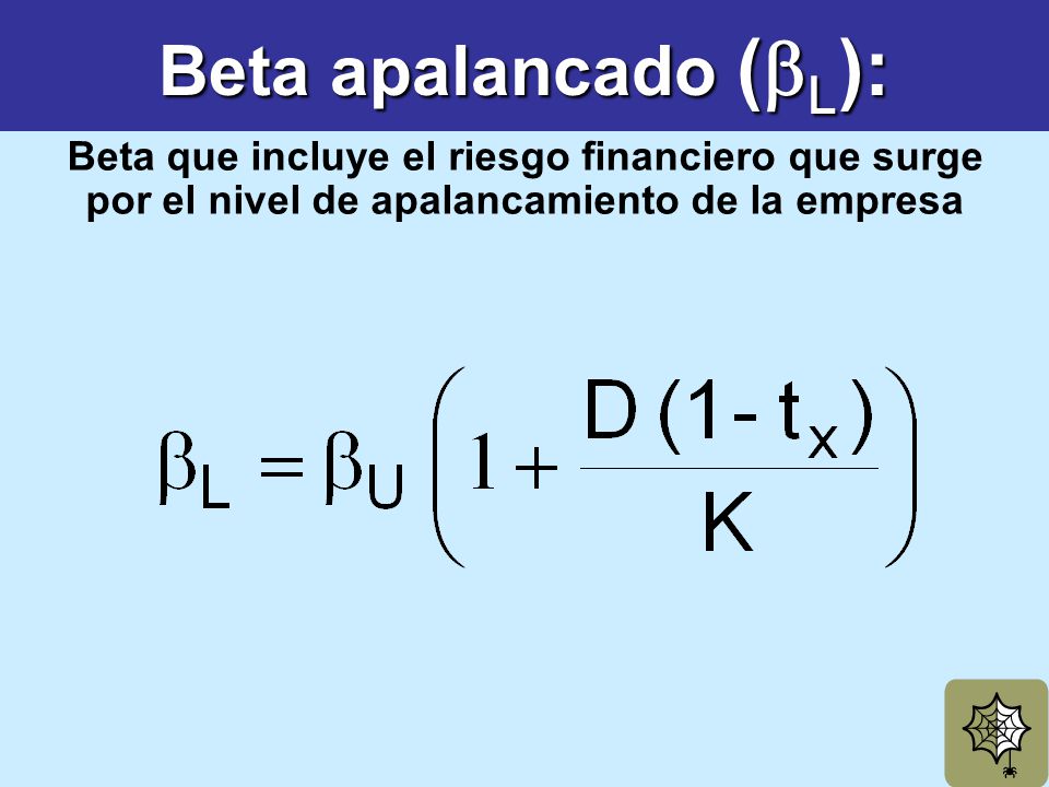 Beta apalancado (bL): Beta que incluye el riesgo financiero que surge por el nivel de apalancamiento de la empresa.