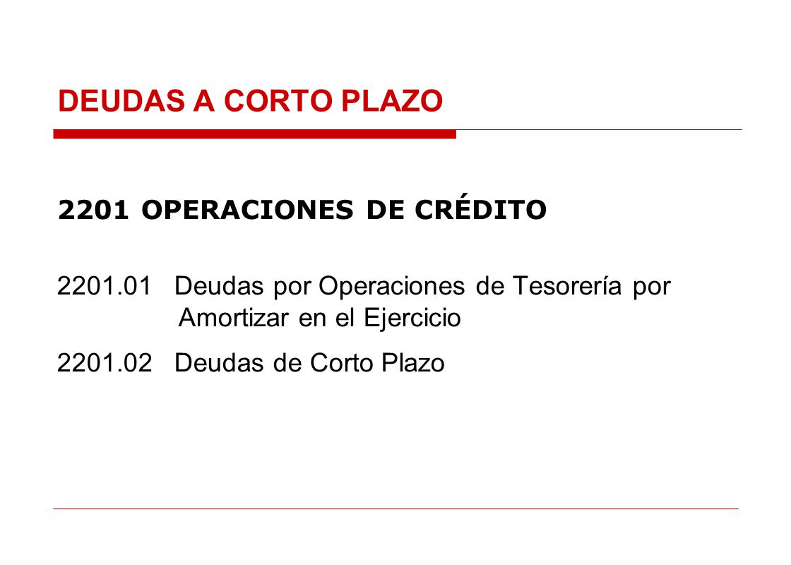 DEUDAS A CORTO PLAZO 2201 OPERACIONES DE CRÉDITO