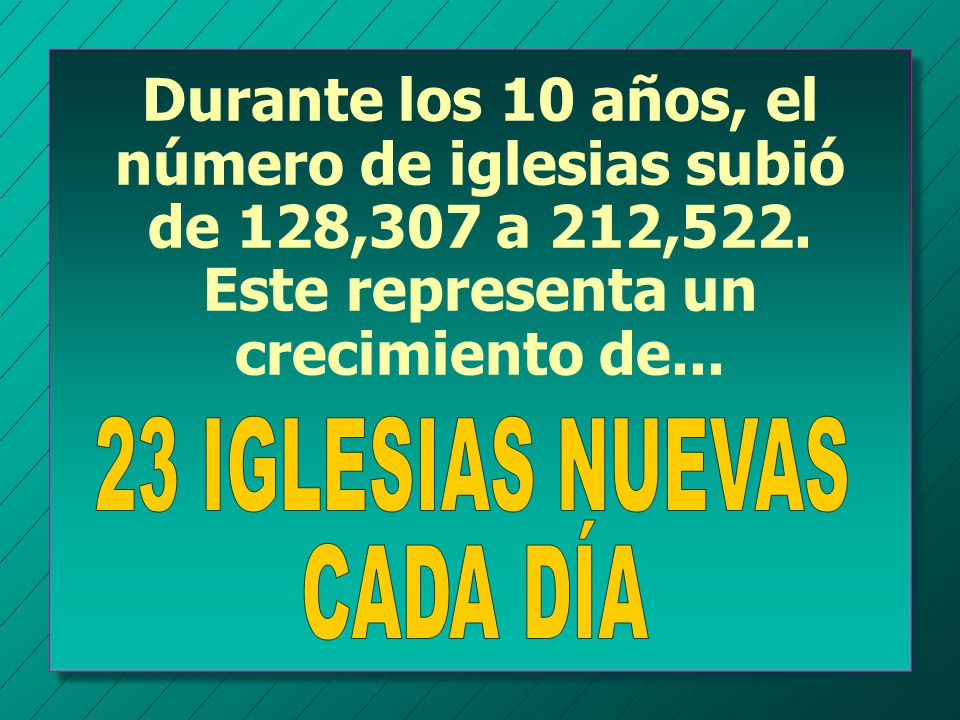 Durante los 10 años, el número de iglesias subió de 128,307 a 212,522