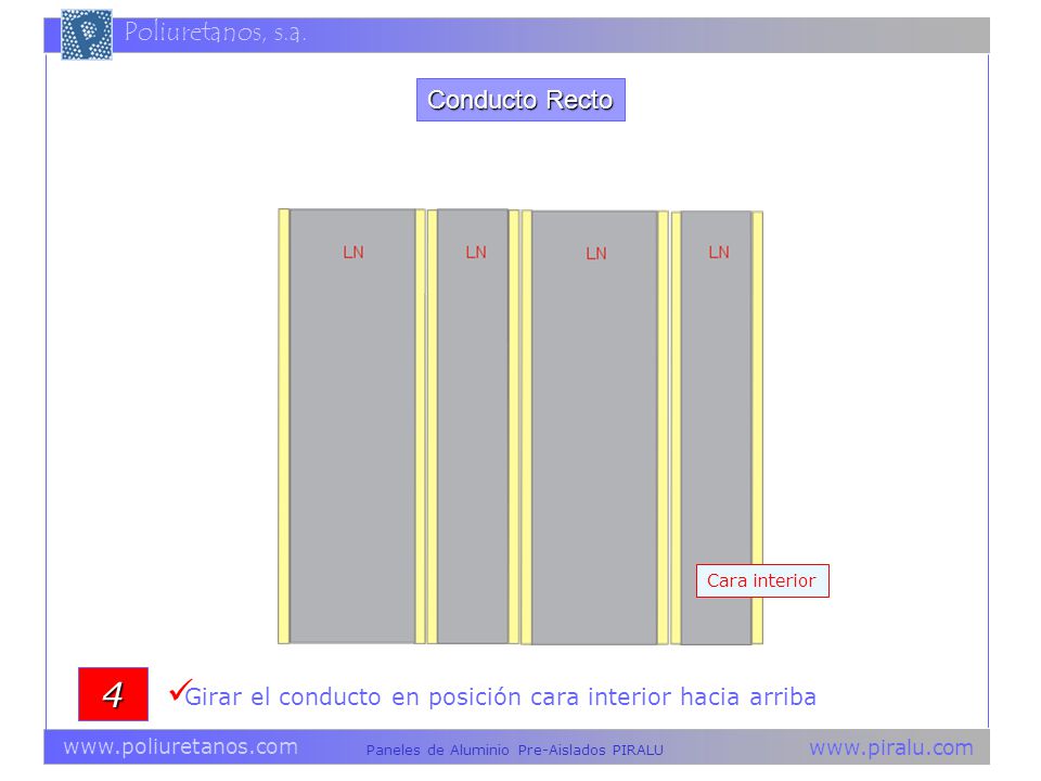 Conducto Recto Cara interior 4 Girar el conducto en posición cara interior hacia arriba