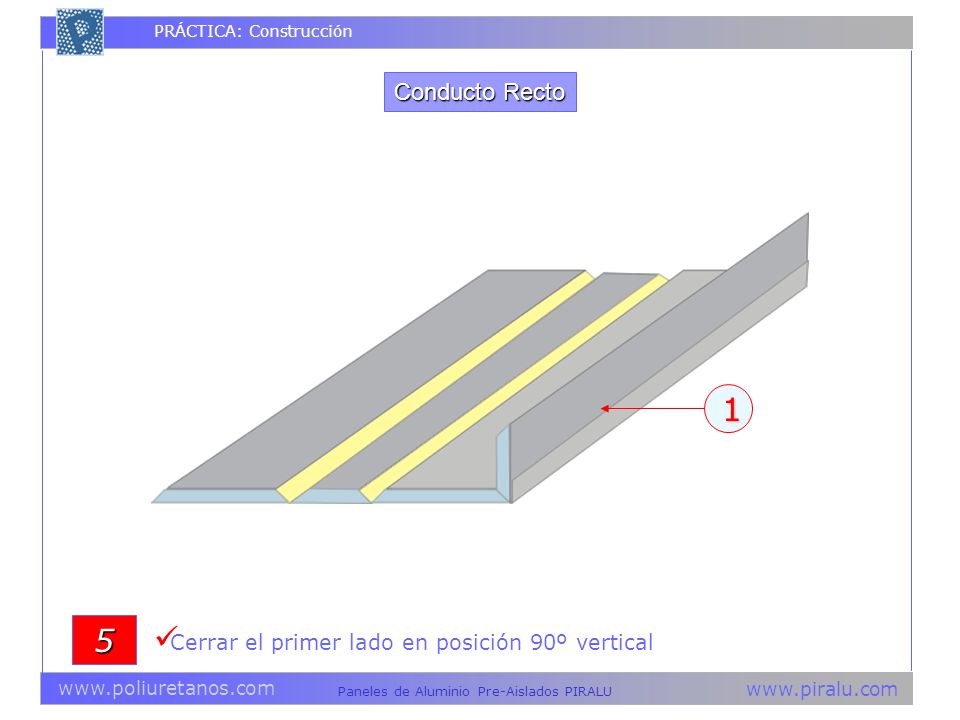1 5 Conducto Recto Cerrar el primer lado en posición 90º vertical