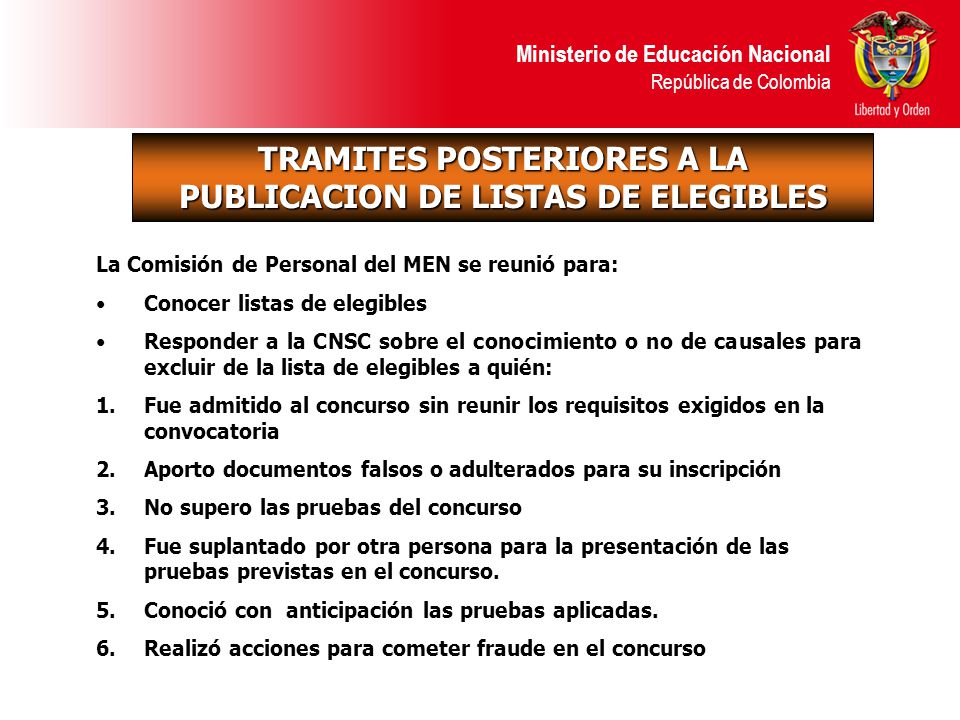 TRAMITES POSTERIORES A LA PUBLICACION DE LISTAS DE ELEGIBLES