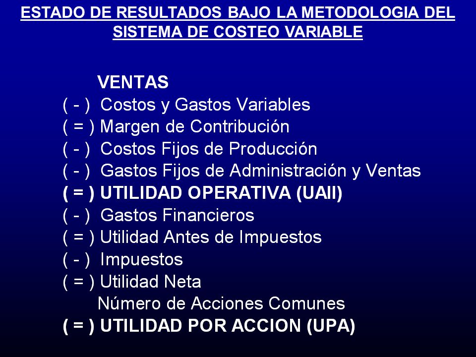 ESTADO DE RESULTADOS BAJO LA METODOLOGIA DEL SISTEMA DE COSTEO VARIABLE