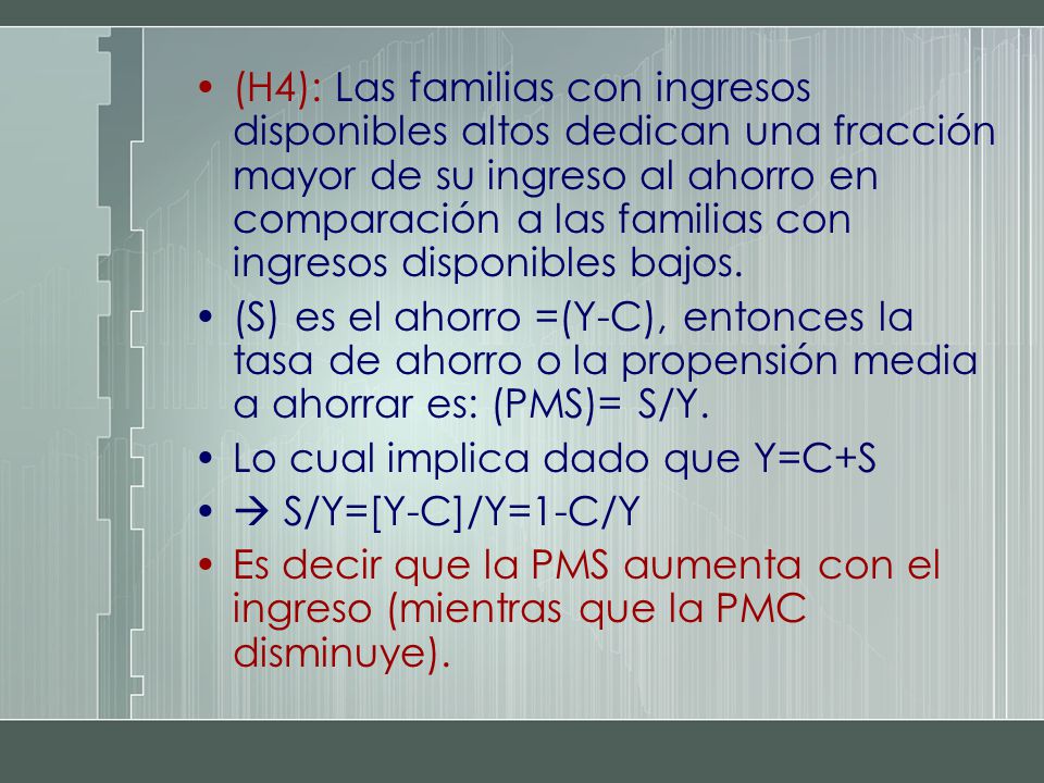 (H4): Las familias con ingresos disponibles altos dedican una fracción mayor de su ingreso al ahorro en comparación a las familias con ingresos disponibles bajos.