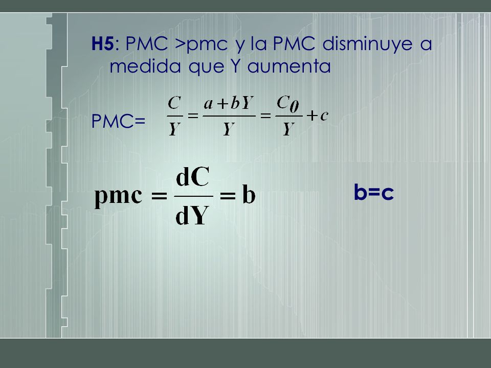 H5: PMC >pmc y la PMC disminuye a medida que Y aumenta