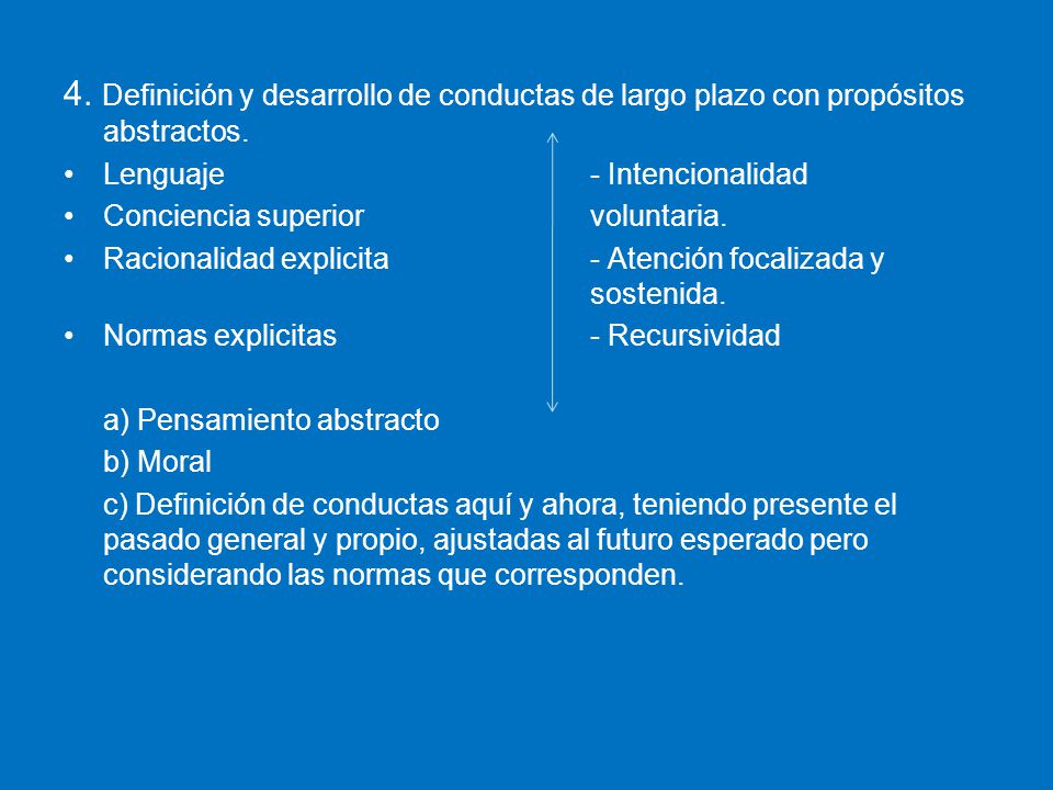 4. Definición y desarrollo de conductas de largo plazo con propósitos abstractos.