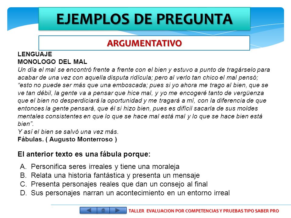 TALLER EVALUACION POR COMPETENCIAS Y PRUEBAS TIPO SABER PRO